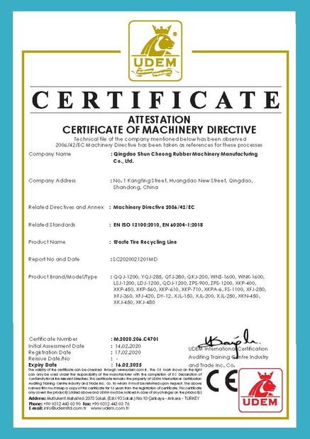 China Qingdao Shun Cheong Rubber machinery Manufacturing Co., Ltd. Certification